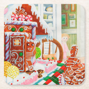 LEBKUCHEN ÜBERRASCHUNG Quadratische Papierserviett Rechteckiger Pappuntersetzer