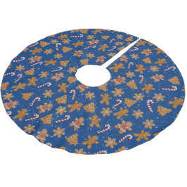 Lebkuchen und Bonbons in Schneeflocken Polyester Weihnachtsbaumdecke