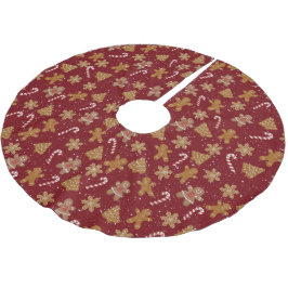 Lebkuchen und Bonbons in Schneeflocken Polyester Weihnachtsbaumdecke