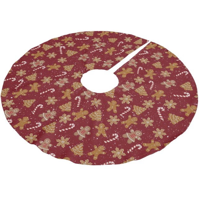 Lebkuchen und Bonbons in Schneeflocken Polyester Weihnachtsbaumdecke (Schrägansicht)