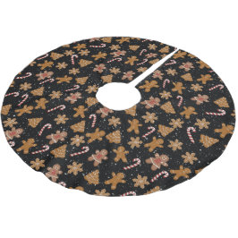 Lebkuchen und Bonbons in Schneeflocken Polyester Weihnachtsbaumdecke