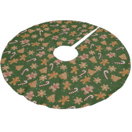 Lebkuchen und Bonbons in Schneeflocken Polyester Weihnachtsbaumdecke