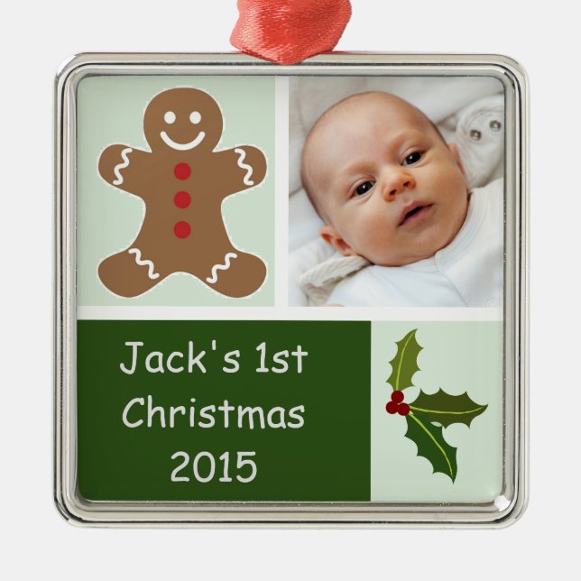 Lebkuchen und Holly Silbernes Ornament (Vorne)