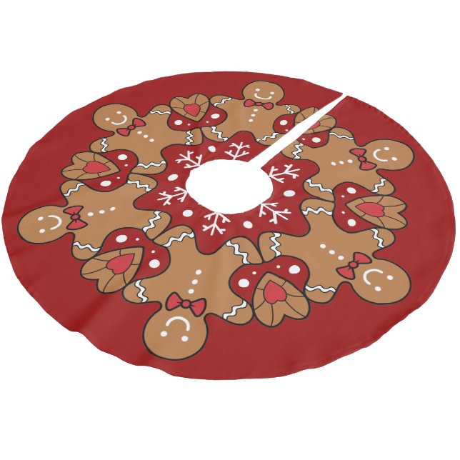 Lebkuchen und Schneeflocken Mandala Polyester Weihnachtsbaumdecke (Schrägansicht)