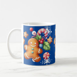 Lebkuchen-Weihnachten-Pfefferminz-Blau-Name-Schnee Kaffeetasse