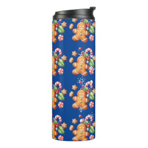 Lebkuchen-Weihnachten-Pfefferminz-Blau-Name-Schnee Thermosbecher