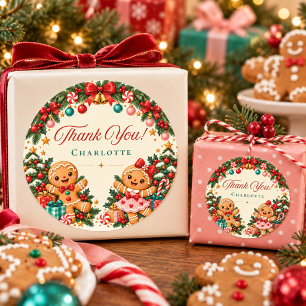 Lebkuchen-Weihnachts-Geburtstags-Danke-  Runder Aufkleber