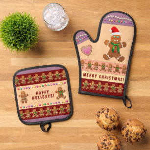 Lebkuchen Weihnachtsgebäck Party Ofenhandschuh & Topflappen-Set