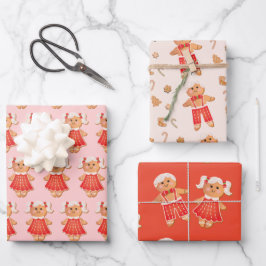 Lebkuchen Weihnachtskekse Junge und Mädchen Geschenkpapier Set
