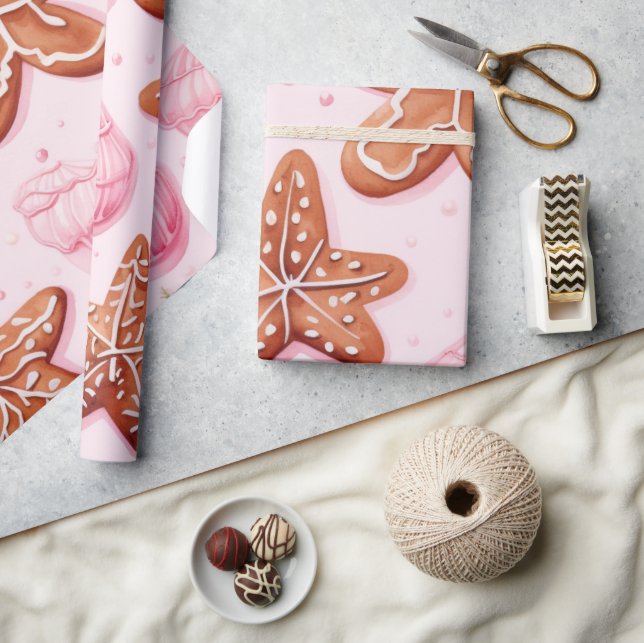 Lebkuchen Weihnachtskekse Pink Wrapping Paper Geschenkpapier (Kunsthandwerk)