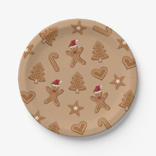Lebkuchen-Weihnachtsplätzchen-Formen auf Braun Pappteller