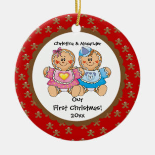 Lebkuchen-Zwillinge Baby's erstes Weihnachtsbaum-O Keramik Ornament