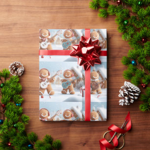 Lebkuchenband im Schnee spielen Geschenkpapier