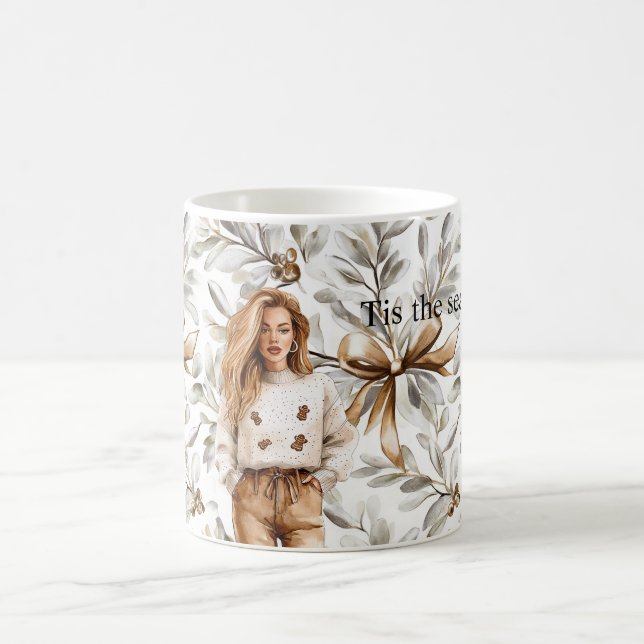 Lebkuchenbraune Blondinen-Weihnachts-Schleife Kaffeetasse (Mittel)