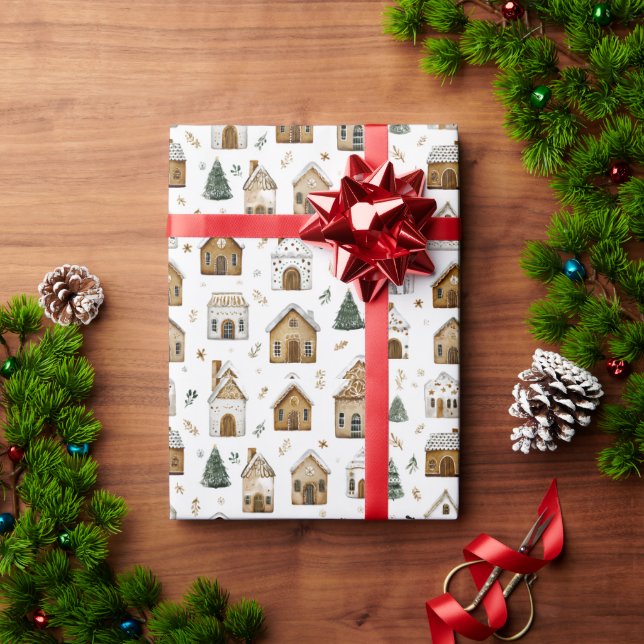 Lebkuchendorf-Weihnachtspapier Geschenkpapier (Feiertagsgeschenk)