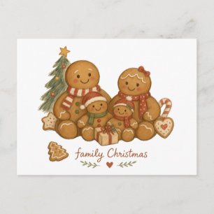 Lebkuchenfamilie mit Weihnachtsbaum Wasserfarben Postkarte