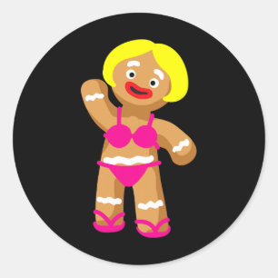 Lebkuchenfrau im Bikini Weihnachten im Juli Teil Runder Aufkleber