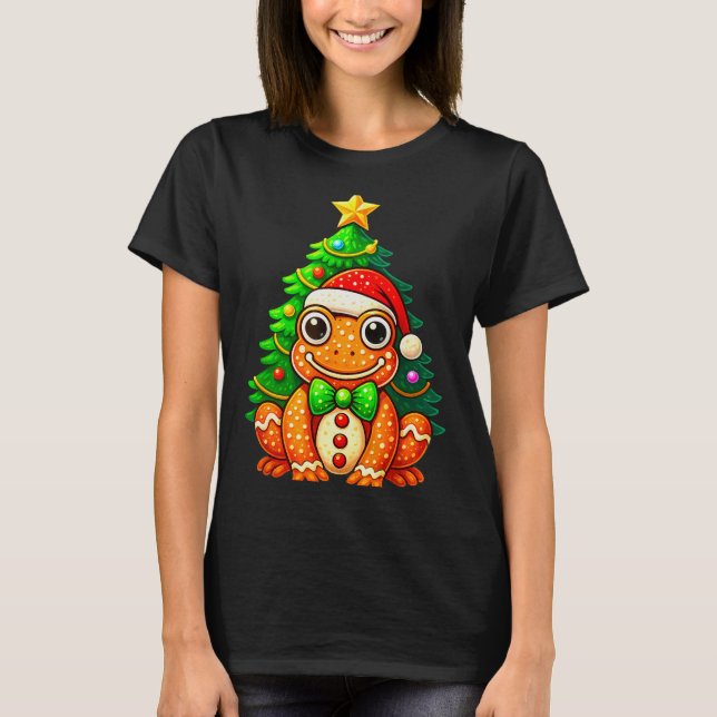 Lebkuchenfrosch mit Weihnachtsmannmütze Weihnachts T-Shirt (Vorderseite)