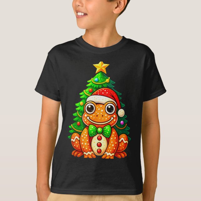 Lebkuchenfrosch mit Weihnachtsmannmütze Weihnachts T-Shirt (Vorderseite)