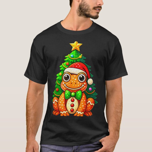 Lebkuchenfrosch mit Weihnachtsmannmütze Weihnachts T-Shirt (Vorderseite)