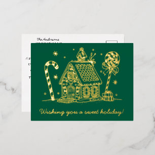 Lebkuchenhaus Candy Cane Green Folien Feiertagspostkarte