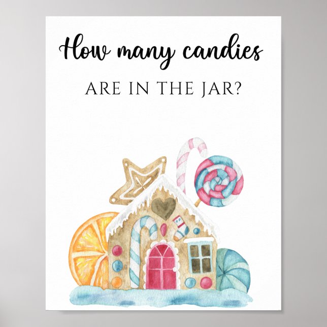 Lebkuchenhaus - erraten Sie, wie viele Bonbons es  Poster (Vorne)