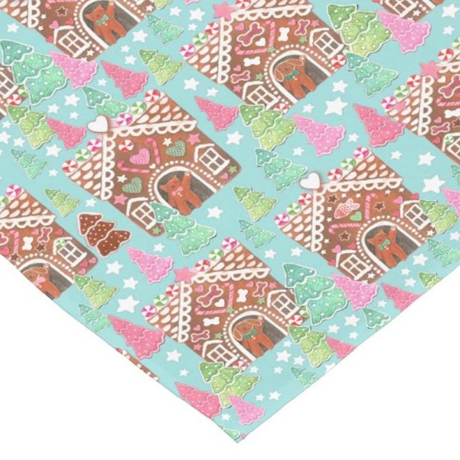 Lebkuchenhaus mit Lebkuchenhund und Katze Kurzer Tischläufer (Von Creator hochgeladen)