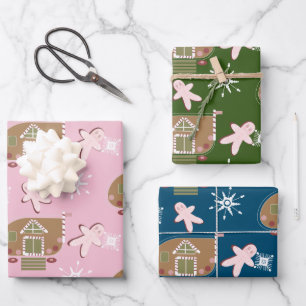 Lebkuchenhäuschen-Kekse Rosa Schneeflocken  Geschenkpapier Set