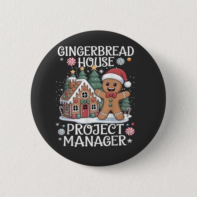Lebkuchenhäuschen-Projektmanager Lustiges Weihnach Button (Vorderseite)