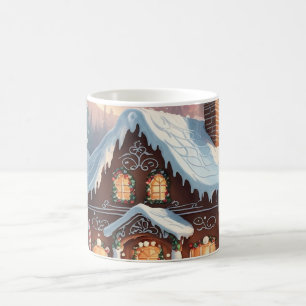 Lebkuchenhäuschen Schneelandschaft Weihnachten Kaffeetasse