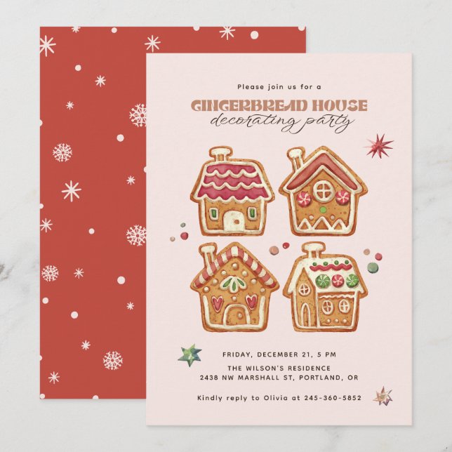Lebkuchenhäuschen-Weihnachtsfeier Einladung (Vorne/Hinten)