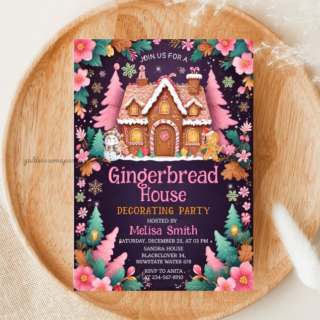 Lebkuchenhäuschen-Weihnachtsfeier Einladung (Gingerbread House Decorating Christmas Party Invitation)