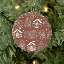 Lebkuchenhäuser im Schneebaum Keramik Ornament