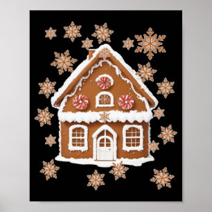 Lebkuchenhäuser und Schneeflocken Süße Weihnachten Poster