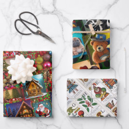 Lebkuchenhäuser, Weihnachten ABC, Teddybären Geschenkpapier Set