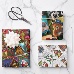 Lebkuchenhäuser, Weihnachten ABC, Teddybären Geschenkpapier Set