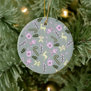 Lebkuchenhirsch Lutscher Grünzeug Weihnachten Keramik Ornament