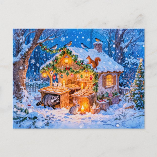 Lebkuchenhütte im Schnee Postkarte (Vorderseite)