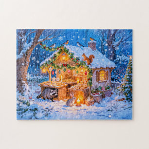 Lebkuchenhütte im Schnee Puzzle