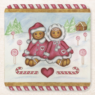 Lebkuchenjunge und -Mädchen-Untersetzer Rechteckiger Pappuntersetzer