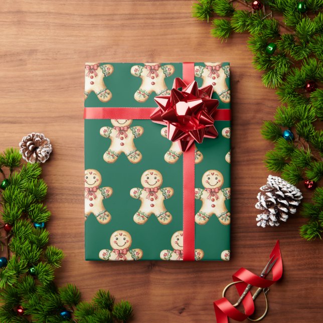 Lebkuchenjunge Vintage Grün Geschenk  Geschenkpapier (Feiertagsgeschenk)
