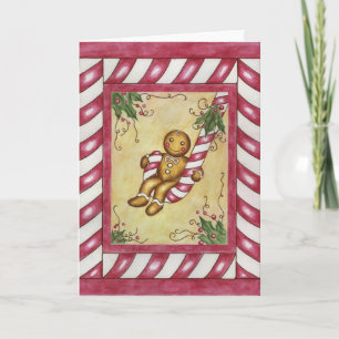 Lebkuchenjunge Zuckerstange Weihnachtskarte Feiertagskarte