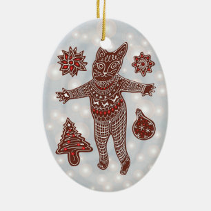 Lebkuchenkatze & Kekse Weihnachtsbaumschmuck Keramik Ornament
