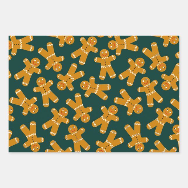 Lebkuchenkoch auf Grün Geschenkpapier Set (Vorderseite)