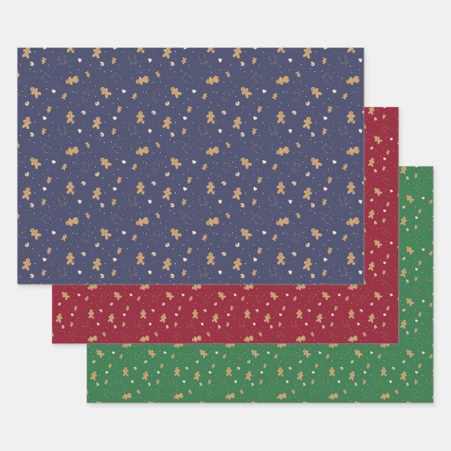 Lebkuchenmann auf rot, blau und grün geschenkpapier set (Set)