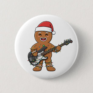 Lebkuchenmann E-Gitarre Rock Lustiger Urlaub Button
