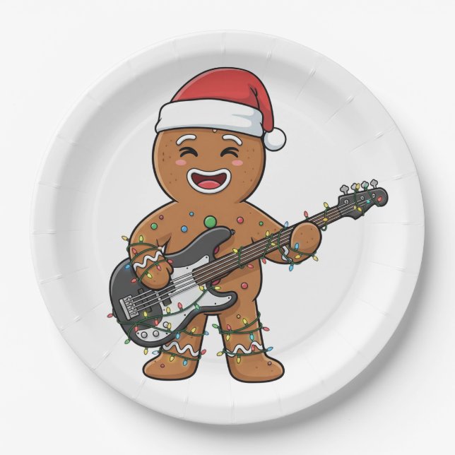 Lebkuchenmann E-Gitarre Rock Lustiger Urlaub Pappteller (Vorderseite)