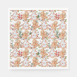 Lebkuchenmann, Frau und Weihnachtsbaum Serviette