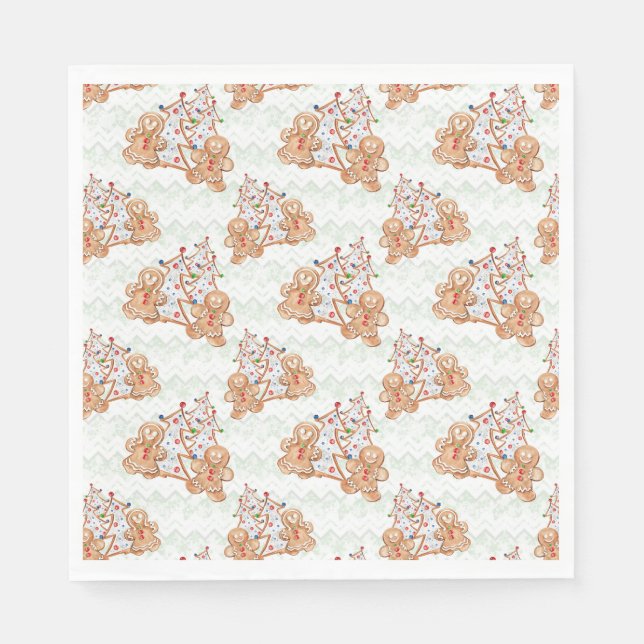 Lebkuchenmann, Frau und Weihnachtsbaum Serviette (Vorderseite)