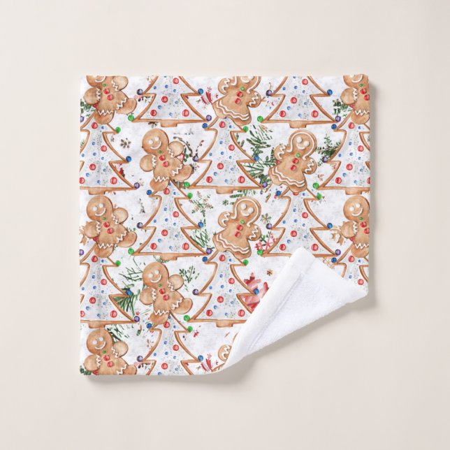 Lebkuchenmann, Frau und Weihnachtsbaum Waschlappen (Waschlappen)